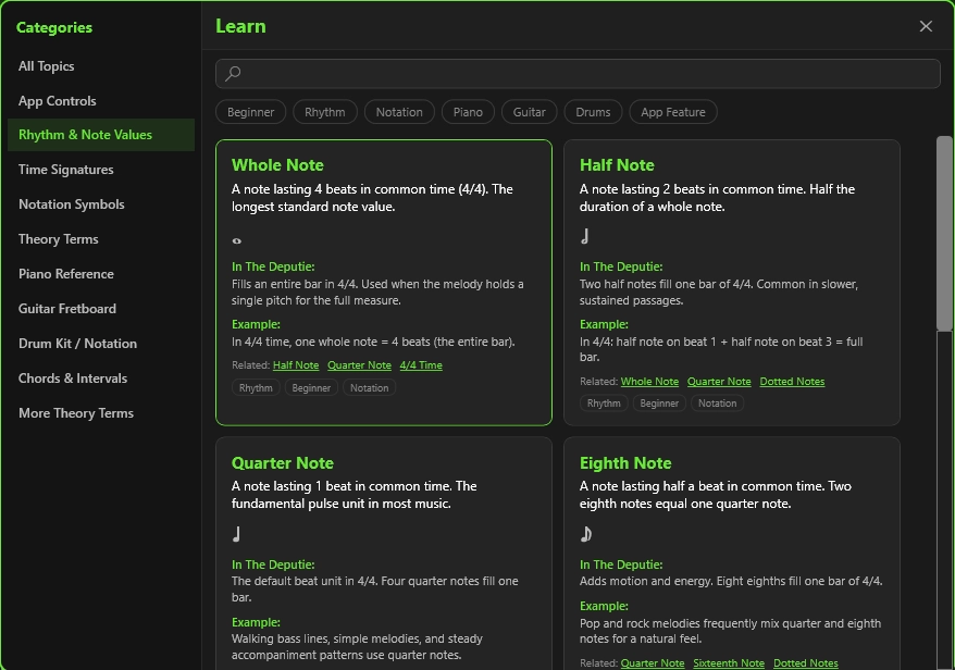 DeputIE interactive music theory learning library
